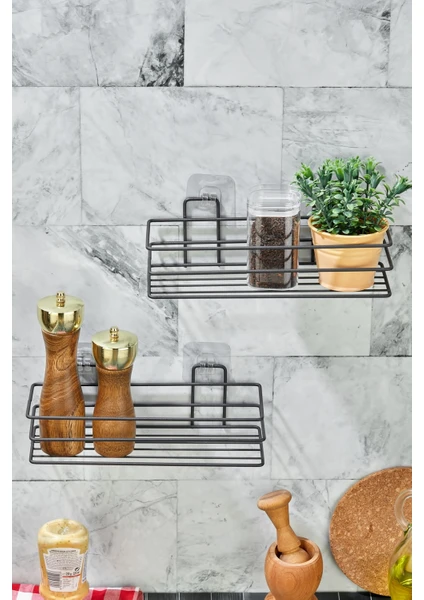 VIP Gross 2'li Metal Banyo ve Baharatlık Düzenleyici 7,5X30 cm Siyah Raf-Baharatlık Rafı-Banyo Rafı -Organizer