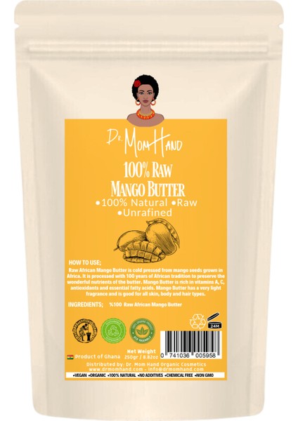 Dr. Mom Hand Mango Butter(Yağı) 250GR, %100 Saf ve Doğal, Soğuk Preslenmiş, Rafine Edilmemiş