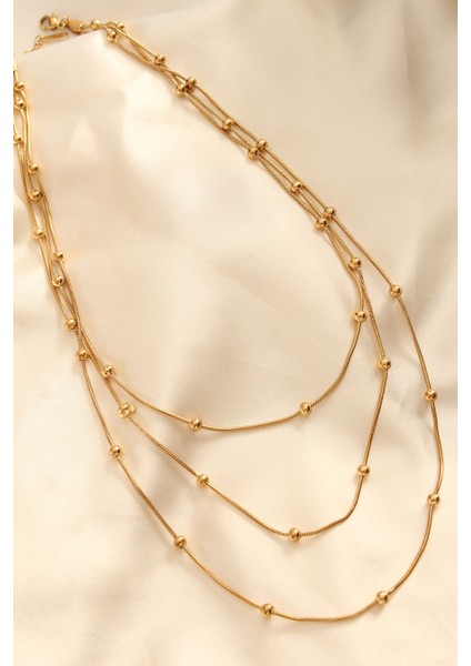 Çelik Altın Renkli Topçuk Tasarımlı Çoklu Kolye fiyatları