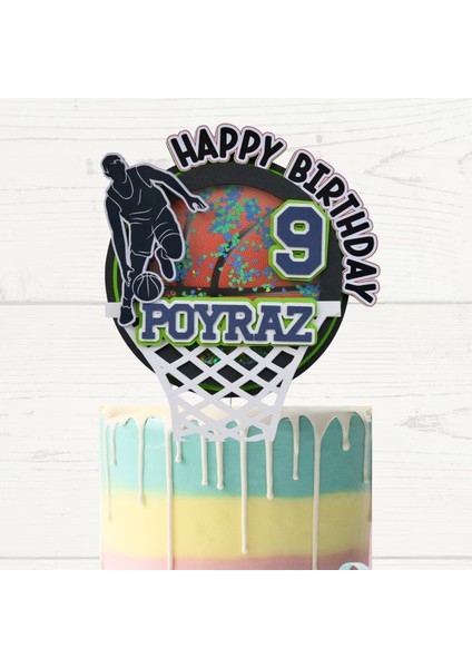 Basketbol Temalı Erkek Çocuk Doğum Günü Süsü Kişiye Özel Pasta Süsü Parti Malzemesi Cake Topper (21X18CM)