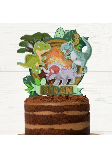 Dinozor Temalı Erkek Çocuk Doğum Günü Süsü Dinozor Pasta Süsü Parti Malzemesi Cake Topper (20X21CM)