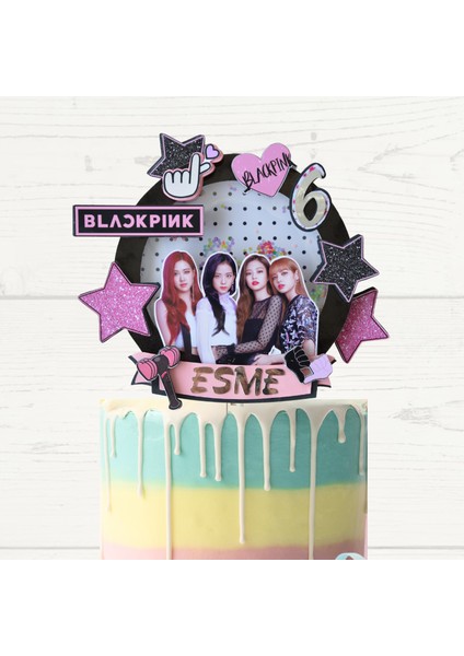 Blackpink Temalı Kız Çocuk Doğum Günü Süsü Blackpink Pasta Süsü Parti Malzemesi Cake Topper (20x21cm)