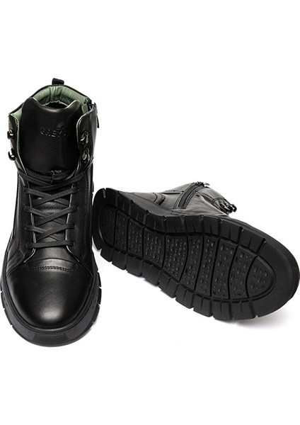 16400 Erkek Siyah Deri Sneaker Bot
