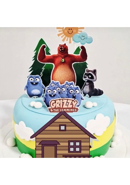 Cake Topper Grizzy & Lemmings Karakterleri Temalı İsme Özel Kişiselleştirilebilir Erkek Kız Çocuk Doğum Günü 3D Pasta Süsü Seti