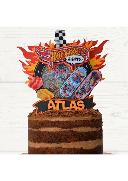 Kaykay Temalı Erkek Çocuk Doğum Günü İsme Özel 3D Pasta Parti Süsü (20X22cm)