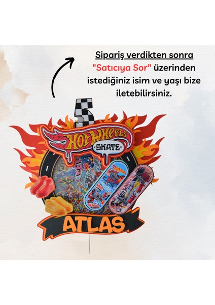 Kaykay Temalı Erkek Çocuk Doğum Günü İsme Özel 3D Pasta Parti Süsü (20X22cm) fiyatları