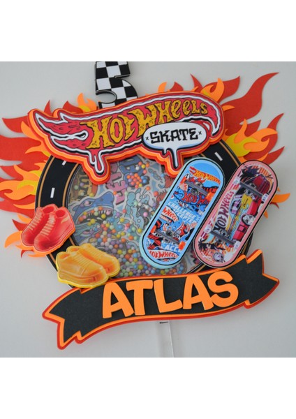 Kaykay Temalı Erkek Çocuk Doğum Günü İsme Özel 3D Pasta Parti Süsü (20X22cm) modelleri