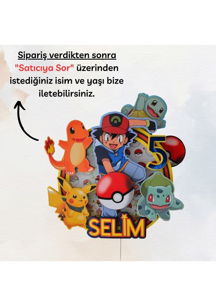 Cake Topper Pokemon Temalı Erkek Çocuk Doğum Günü Süsü Pokemon Kişiye Özel Pasta Süsü Parti Malzemesi Cake Topper (22X20CM)