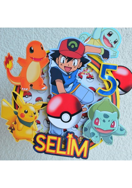 Cake Topper Pokemon Temalı Erkek Çocuk Doğum Günü Süsü Pokemon Kişiye Özel Pasta Süsü Parti Malzemesi Cake Topper (22X20CM)