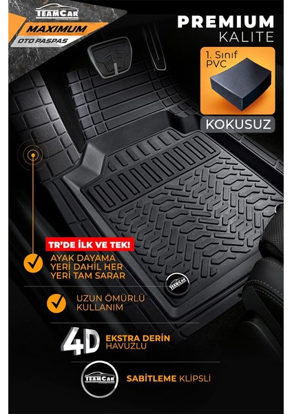 Fiat / Tofaş Murat 124 Uyumlu 4d Havuzlu Universal Paspas Siyah 5 Parça
