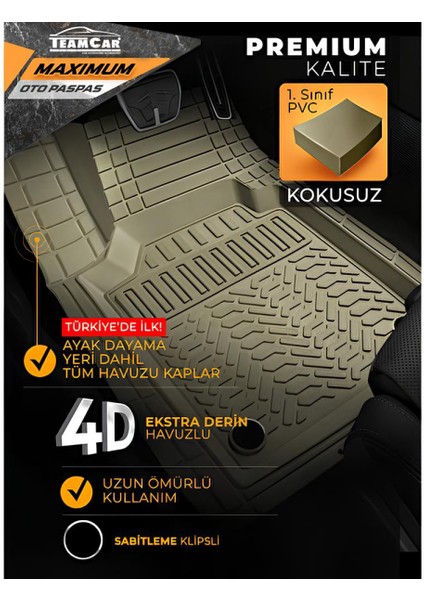 Jaguar Daimler Uyumlu 4d Havuzlu Universal Paspas Bej 5 Parça