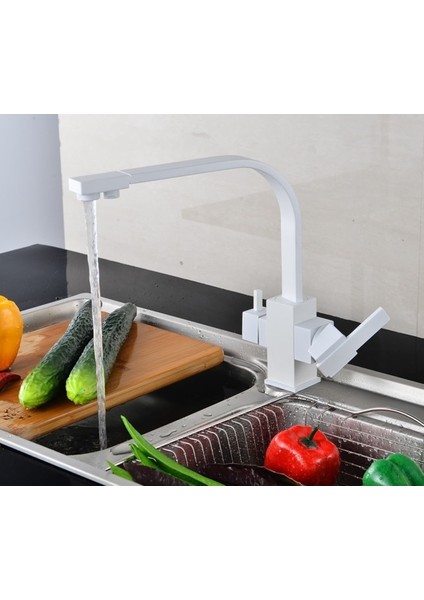 Mutfak Evye Bataryası Dual Flow Su Arıtma Çıkışlı Yeni Tasarım Beyaz Renk