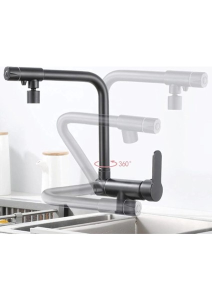 Mutfak Pencere Önü Katlanır Evye Bataryası Su Arıtma Çıkışlı Yeni Mat Siyah 7 Yıl Garantili İthal