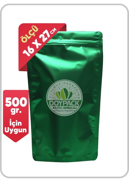 Yeşil Metalize Doypack 16 x 27 cm