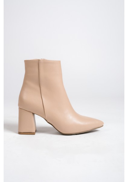 MBZFR5006D-N Kadın Nude Kalın Topuklu Sivri Burun Fermuarlı Kısa Bot &bootie fiyatları