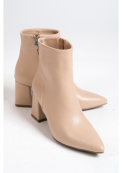 MBZFR5006D-N Kadın Nude Kalın Topuklu Sivri Burun Fermuarlı Kısa Bot &bootie fırsatları