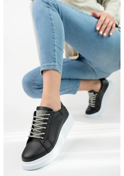 Kadın Kalın Taban Bağcıkları Taşlı Günlük Sneakers Model modelleri