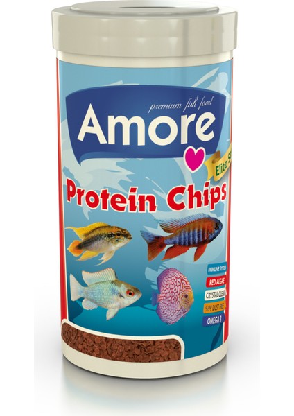 Cichlid Mix Granulat 3 kg Kova, Amore Elite Protein Garlic ve Protein Chips 250ML Kutu Balık Yemi