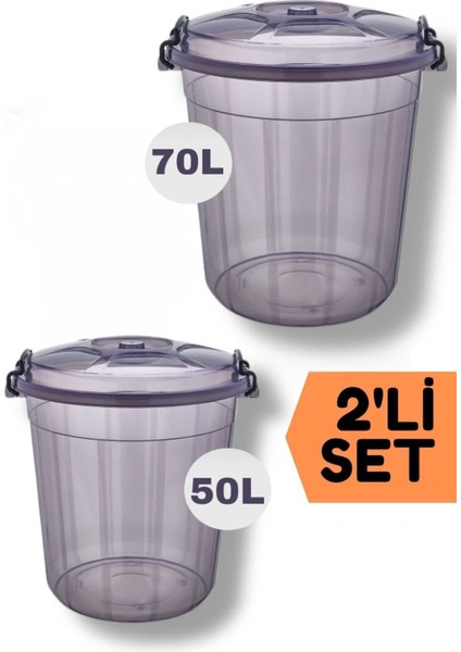 Premium Kilitli Erzak /un/ Bakliyat Saklama Kovası 50/70 Lt Ikili Set