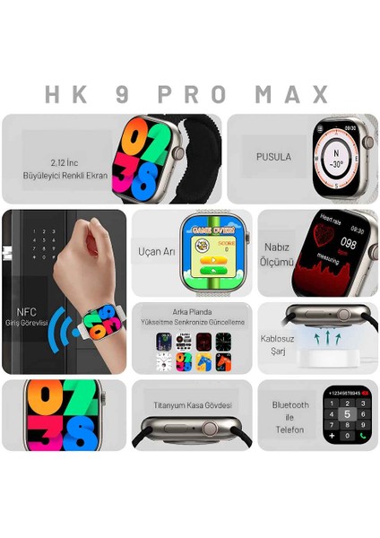 Watch 9 Hk 9 Pro Max 2.02 Amoled Ekran Gps Aktif 45MM Akıllı Saat