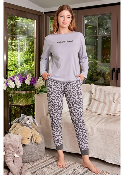 Kadın Kedi Baskılı Pijama Takımı