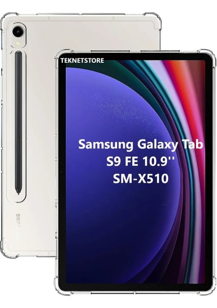 Samsung Galaxy Tab S9 Fe 10.9 Inç Tablet Uyumlu Silikon Kılıf Şeffaf Darbelere Karşı Köşe Korumalı