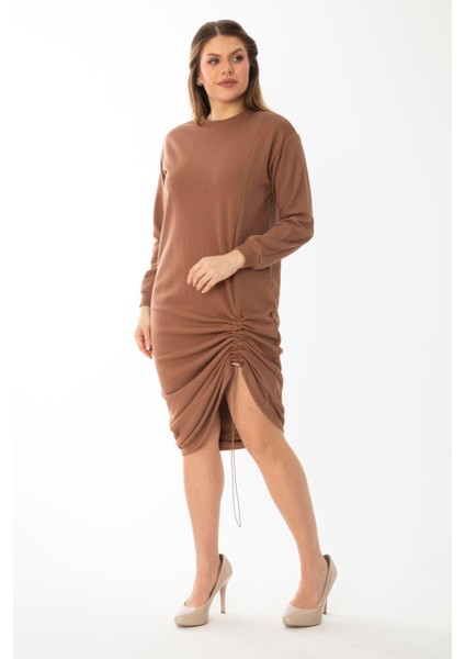Kadın Büyük Beden Kemik Eteği Lastik Büzmeli Sweatshirt Elbise 65N37082