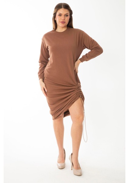 Kadın Büyük Beden Kemik Eteği Lastik Büzmeli Sweatshirt Elbise 65N37082 modelleri