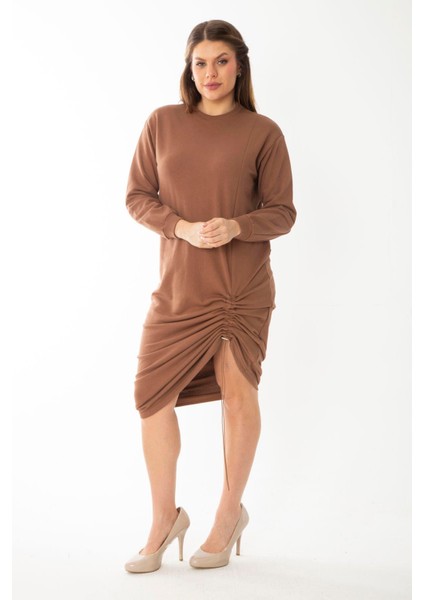 Kadın Büyük Beden Kemik Eteği Lastik Büzmeli Sweatshirt Elbise 65N37082 indirimleri