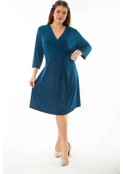 Kadın Büyük Beden Mor Anvelop Yakalı Kapri Kollu Elbise 65N37067