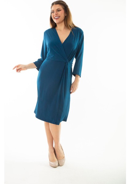 Kadın Büyük Beden Mor Anvelop Yakalı Kapri Kollu Elbise 65N37067 fiyatları