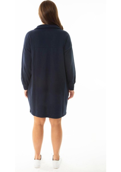 Kadın Büyük Beden Lacivert Ön Pat Fermuarlı Dik Yakalı Sweatshirt Elbise 65N36968 indirimleri