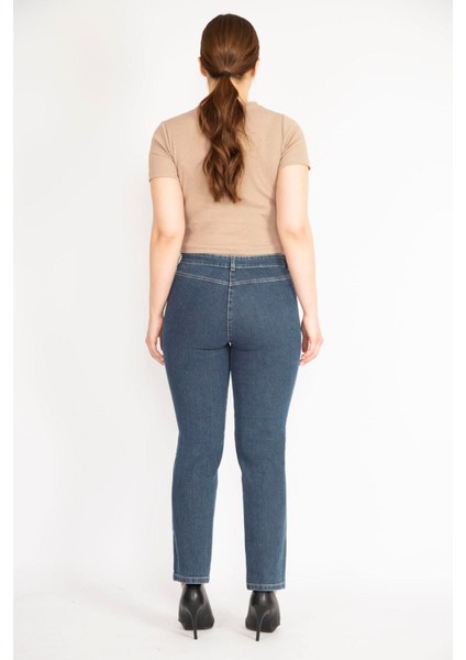 Kadın Büyük Beden Lacivert Ön Cepli Likralı Kot Pantolon 65N36986 indirimleri