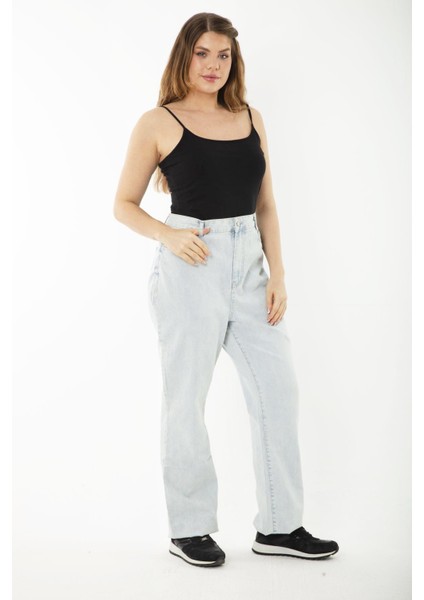 Kadın Büyük Beden Mavi Yıkama Efektli Yüksek Bel Kot Pantolon 65N37246 modelleri
