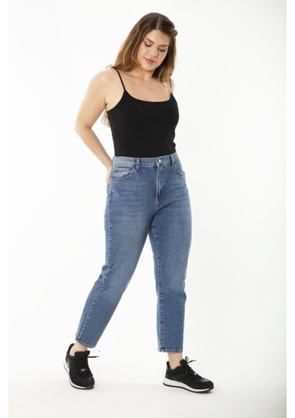 Kadın Büyük Beden Lacivert 5 Cepli Yüksek Bel Kot Pantolon 65N37252