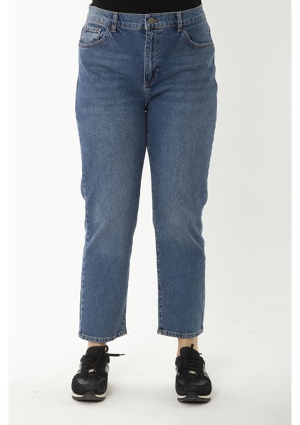 Kadın Büyük Beden Lacivert 5 Cepli Yüksek Bel Kot Pantolon 65N37252 modelleri