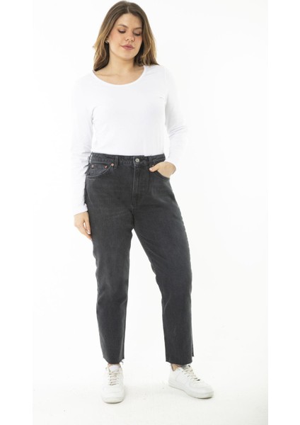 Kadın Büyük Beden Antrasit 5 Cepli Yüksek Bel Kot Pantolon 65N37253