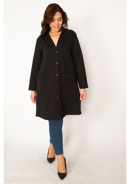 Kadın Siyah Ön Düğmeli Astarsız Cepli Ceket 65N34077 fiyatları