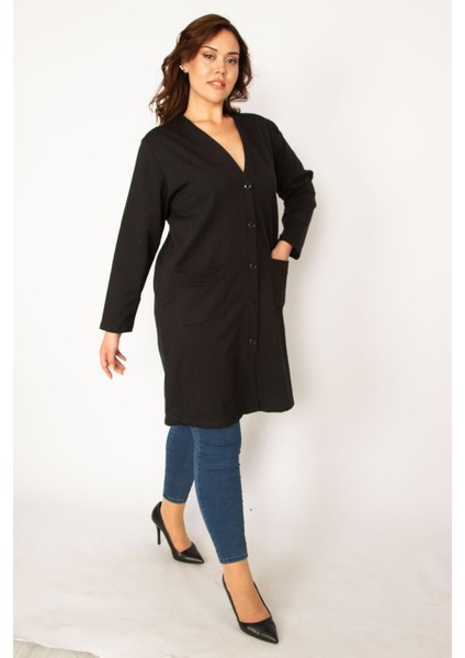 Kadın Siyah Ön Düğmeli Astarsız Cepli Ceket 65N34077 modelleri