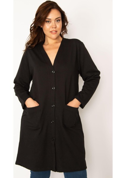 Kadın Siyah Ön Düğmeli Astarsız Cepli Ceket 65N34077 indirimleri