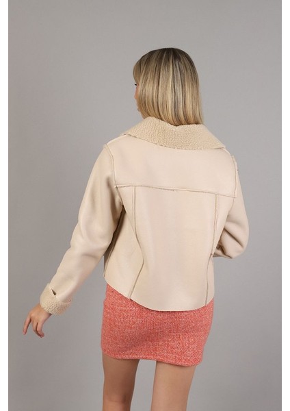 Lamine Deri Iç Kürklü Fermuarlı Mont - Açık Taş fiyatları