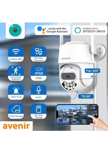 AV-S305 Gece Görüşlü Ptz 360° Hareketli Wifi Akıllı Kamera Dış Ortam