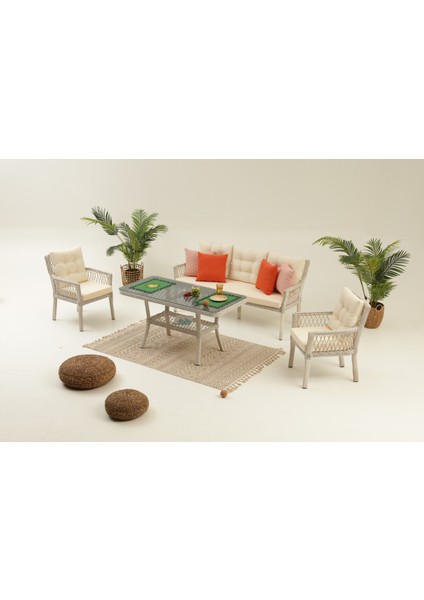 Divona Home Pure Rattan Bahçe Oturma Grubu (3+1+1+S)