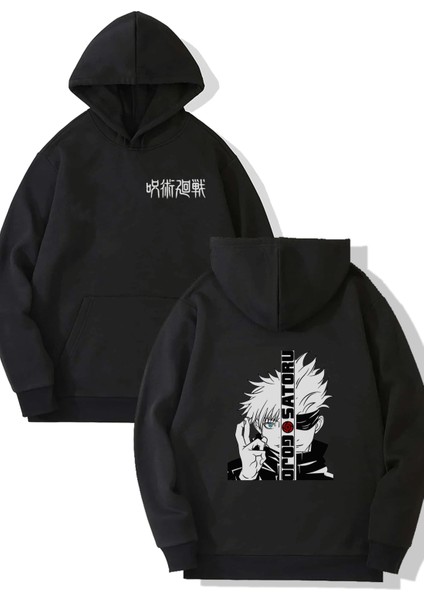 Gojo Satoru Kapşonlu Siyah Sweatshirt