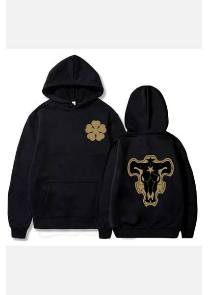 Black Clover Logo Ön Arka Baskılı Kapşonlu Sweatshirt