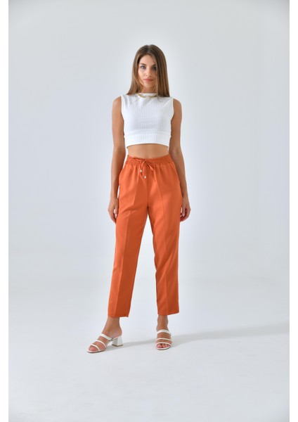 Kiremit Beli Lastikli Bağcıklı Fit Pantolon fiyatları