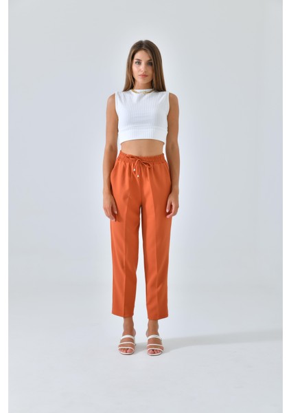 Kiremit Beli Lastikli Bağcıklı Fit Pantolon fırsatları