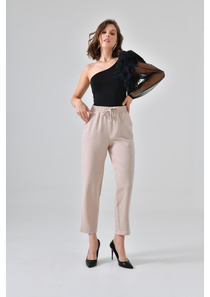 Taş Beli Lastikli Bağcıklı Fit Pantolon