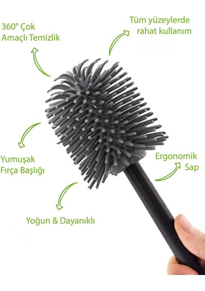 Kir Tutmaz Kompakt Silikon Tuvalet Fırçası - Tuvalet Klozet Fırçası - Soft Toilet Brush