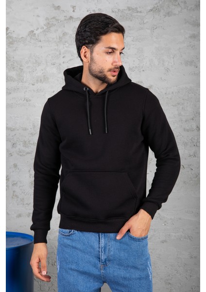 Four Man Erkek Standart Fit Içi Polarlı 3 Iplik Kapüşonlu Kanguru Cepli Pamuklu Sweatshirt